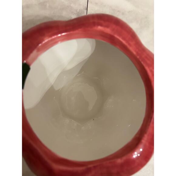 Vintage 1997 Cracker Barrel Red Delicious Apple Ceramic Cookie Jar Green Leaves - Picture 5 of 8